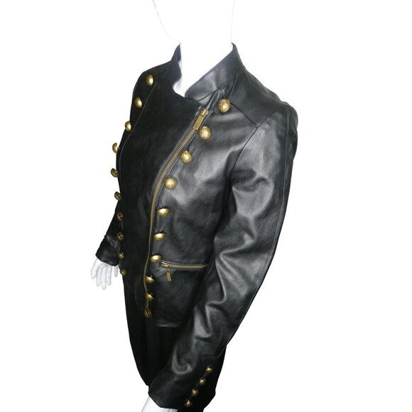 Vince Camuto Black Leather Jacket Gold Buttons Women's Small‎ - Picture 4 of 9